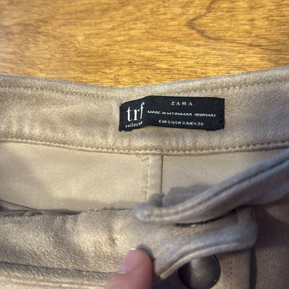 Zara TRF Suede Mini Skirt with Button Detail